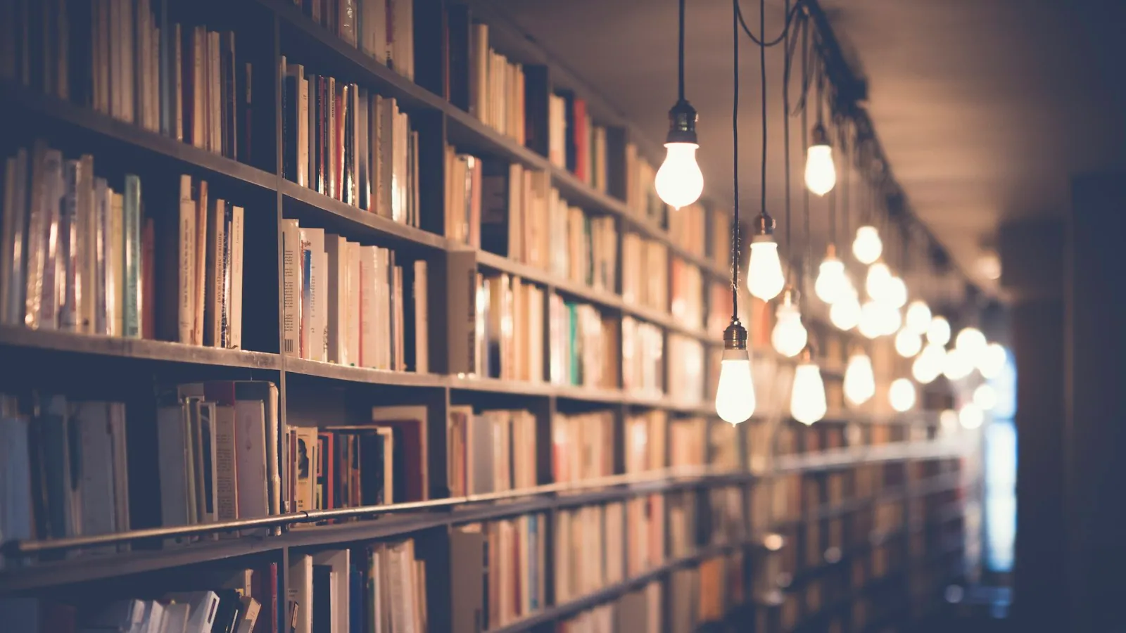 Estantería de biblioteca con libros.