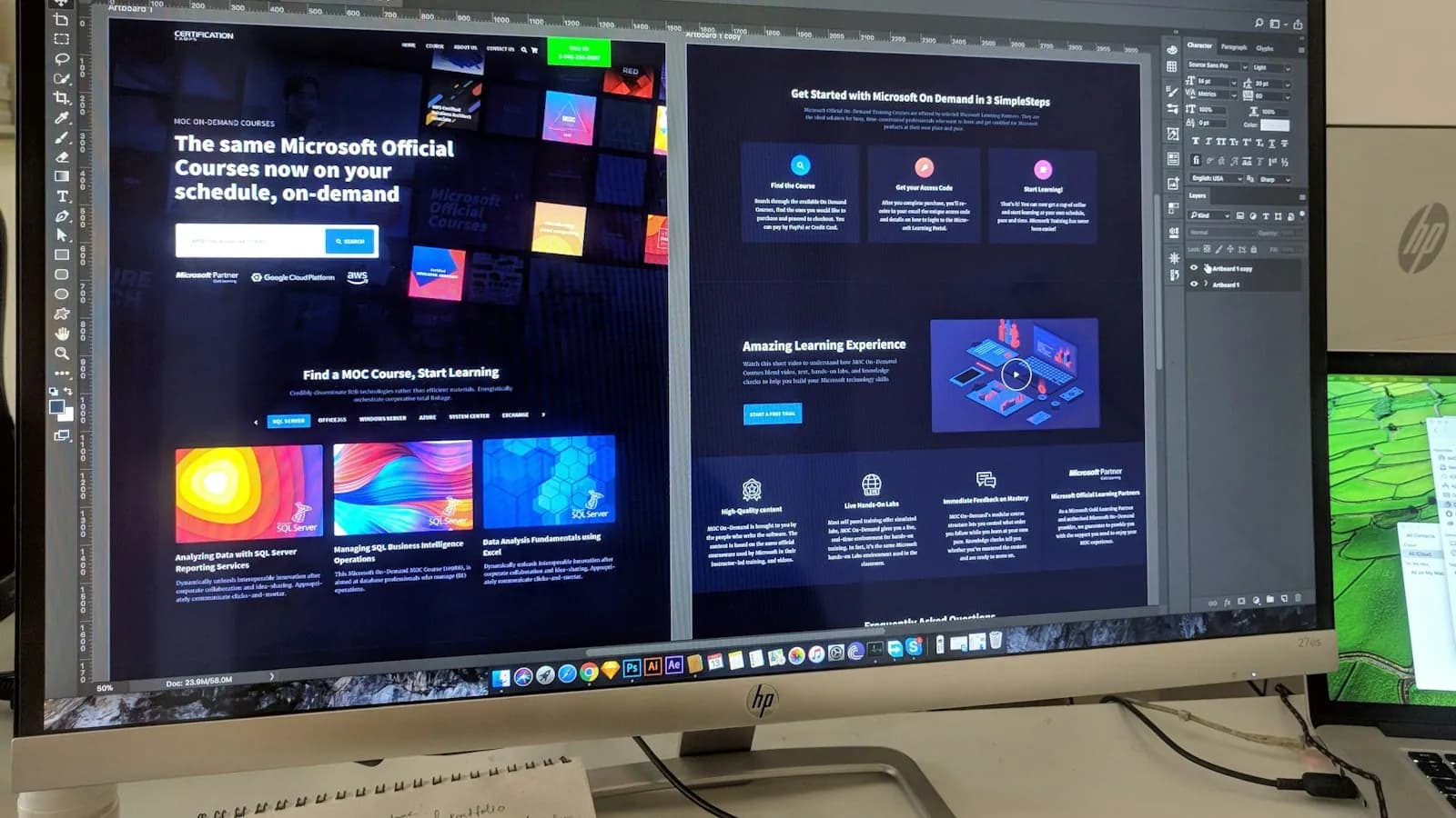 Monitor con piezas de diseño gráfico en edición.